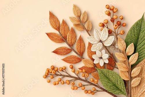 Autumnal Floral Arrangement with Beige Background