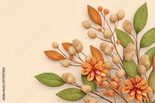 Autumnal Floral Arrangement with Glittering Leaves and Berries