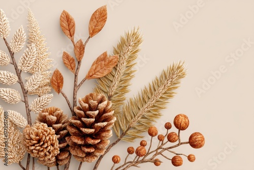 Autumnal Floral Arrangement with Pine Cones and Branches