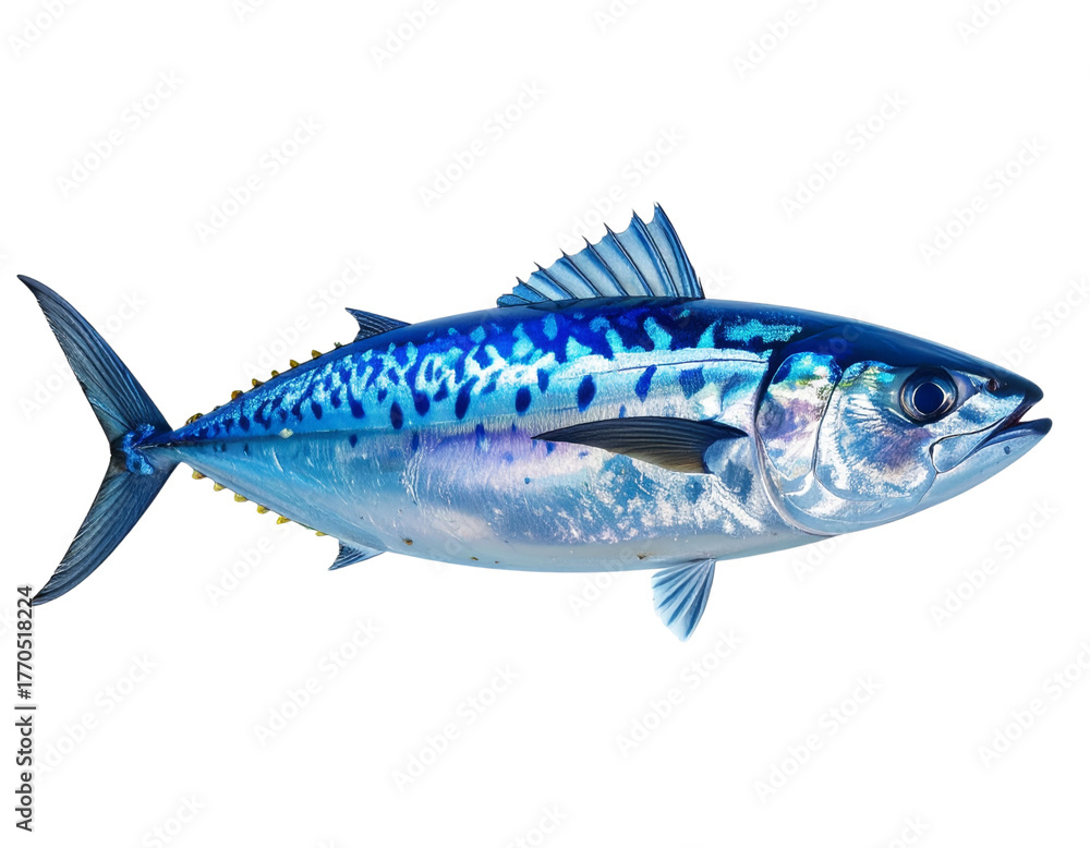 Fototapeta premium Vibrant Mackerel Fish with Iridescent Blue and Silver Scales transparent background.