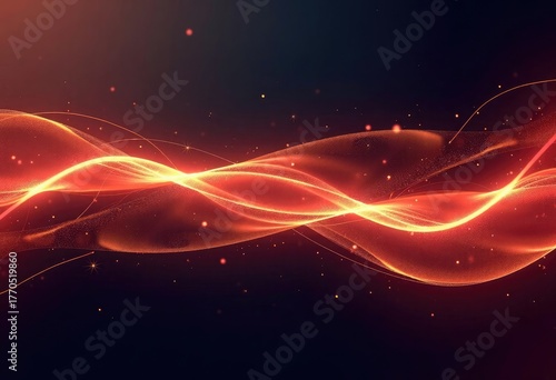 Vector abstract background with smooth glowing red and golden wavy lines and light reflections on a dark backdrop, elegant modern design with large copy space for banner, poster, digital advertising.