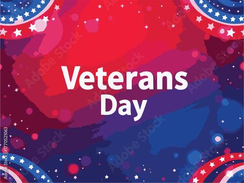 Happy Veterans Day Banner with American Flag Decorations