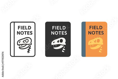 Paleontology Notebook Trio. Minimalist field notebook icon: three identical paleontology field notebooks in a row, first in line