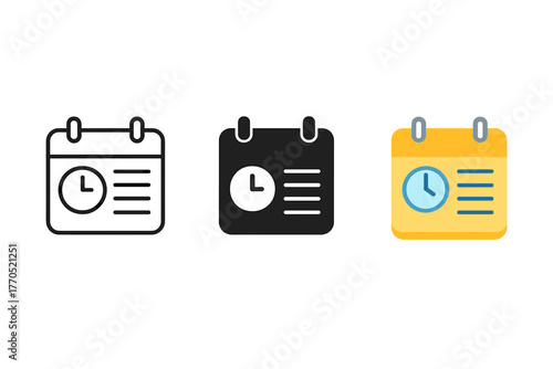 Train Schedule Icons. Minimalist train schedule icon: three identical timetable icons in a row, first in line style with thin