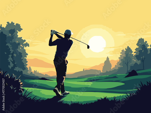 Golfer Swing Silhouette Vector Illustration