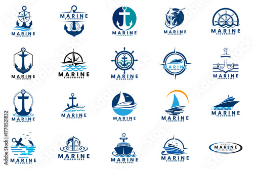Marine set logo design vector template. Marine elegant logo collections