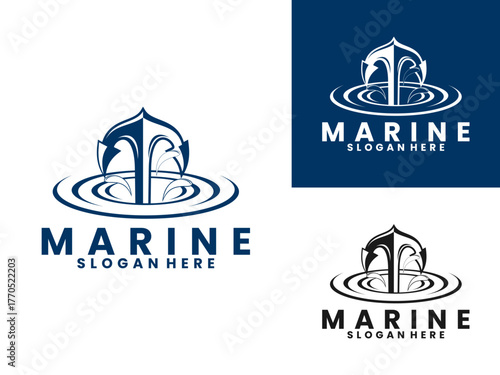 Marine with sinking anchor logo design vector template