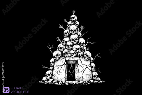 Tower of Skulls and Bones with a Mysterious Entrance.