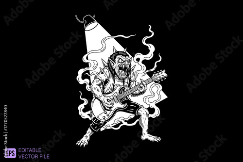 Furious Gorilla Rock Star Playing Electric Guitar with Intense E