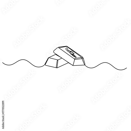 Gold bar icon  continuous one line drawing  outline vector illustration