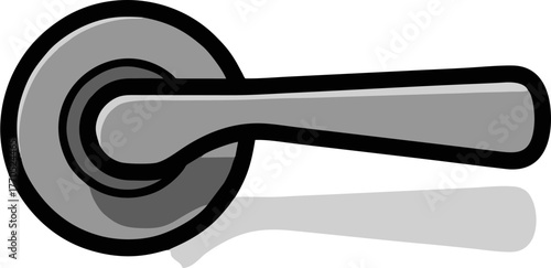 Illustration of a silver door handle with black outline.