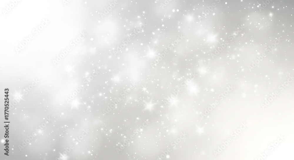 Fototapeta premium Elegant silver glitter background with sparkling stars and bokeh lights effect
