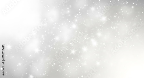 Elegant silver glitter background with sparkling stars and bokeh lights effect