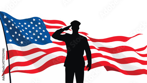 Soldier Saluting American Flag Illustration