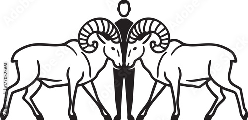 Symmetrical ram and human silhouette logo concept for strength and nature