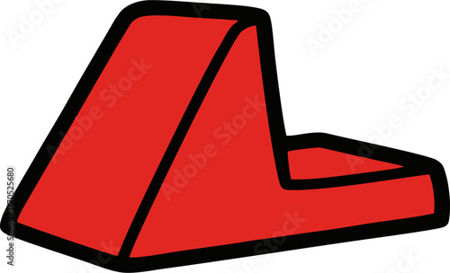 Red L-shaped Object with Black Outline on White Background.
