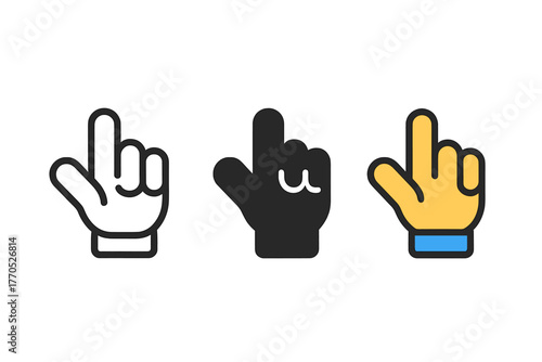 Minimalist Hand Signals. Minimalist command signal icon: three identical hand gesture signals in a row, first in line style with