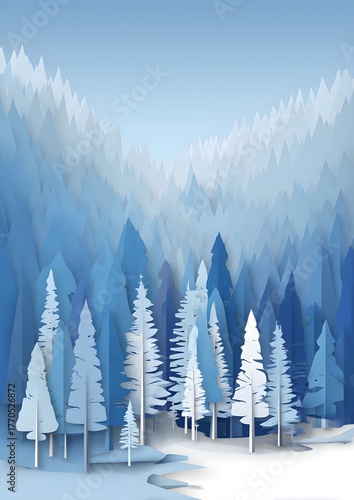 minimal winter forest paper cut gradient background