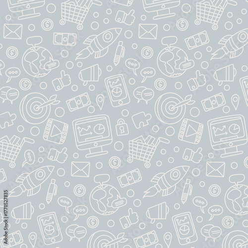 Seamless pattern of social media doodle. Online communication in sketch style. Vector illustration 