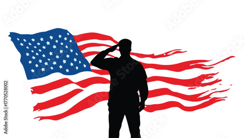 Soldier Saluting American Flag Illustration - Veteran Day
