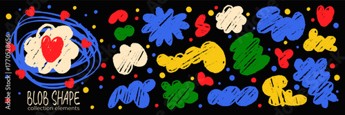 Brush texture background with abstract crayon clouds and chalk blobs.