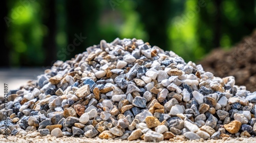 Pile of crushed gravel stones used for landscaping outdoors