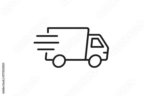 Single linear icon of a moving delivery truck, clean and minimal, symbolizing transport, fulfilment, and fast reliable service for logistics and online stores.