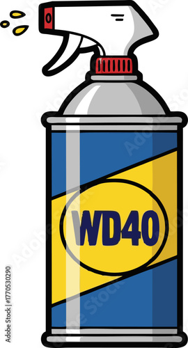 Cartoon illustration of a WD40 spray can with a white nozzle.