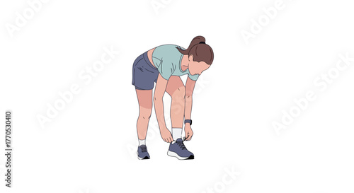 Woman Tying Shoelaces in Preparation for Exercise or Running Routine. Suitable for health, fitness, wellness, and active lifestyle promotions.
