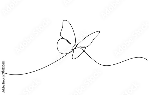 Continuous one line drawing of beautiful flying butterfly nature animal wildlife concept. Minimalism style vector illustration