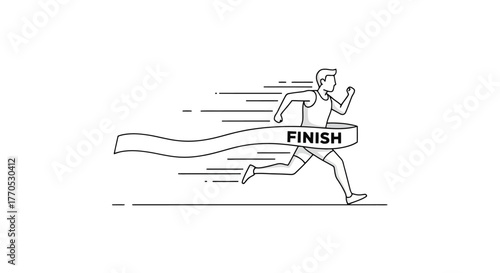 Athlete crossing finish line illustration, symbolizing victory, success, and achievement in sports and business competitions. Ideal for motivational content and advertising.