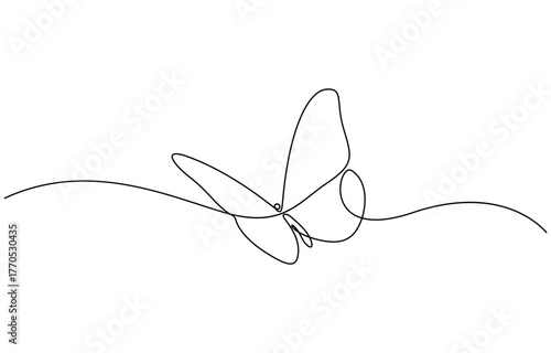 Continuous one line drawing of beautiful flying butterfly nature animal wildlife concept. Minimalism style vector illustration