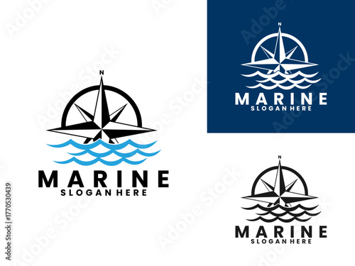 Compass logo design icon. Compass sea logo design vector template