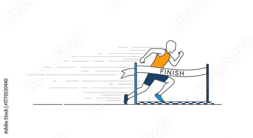 Minimalist Illustration of an Athlete Sprinting to the Finish Line, Ideal for Demonstrating Achievement, Success, and Goal-Oriented Business Strategies.