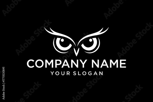 Minimalist White Owl Eyes Logo Design on Black Background