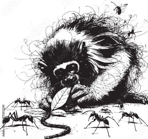 Saddleback Tamarin's playful encounter with Leaf-Cutter ants, a