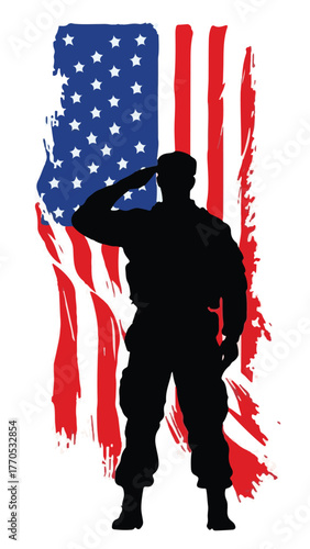 Soldier Saluting American Flag Illustration - Veteran Day