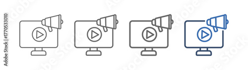 
outline icon sheet video marketing with computer design, images and promotions