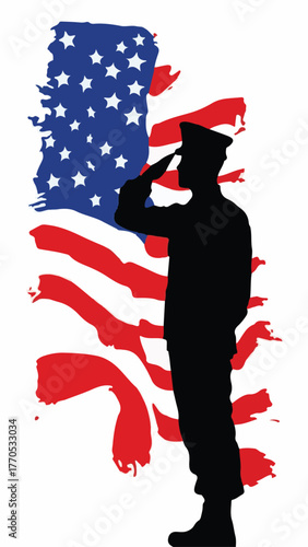 Soldier Saluting American Flag Illustration - Veteran Day