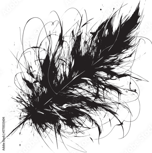 Abstract feather illustration with expressive ink strokes and sp