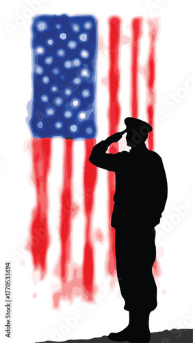 Soldier Saluting American Flag Illustration - Veteran Day