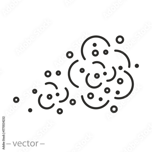 dust cloud icon, sand pollution air, smoke pollution, flying dusty particles, thin line symbol on white background - editable stroke vector illustration