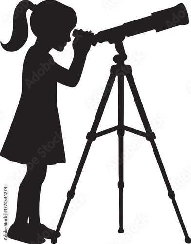girl with telescope silhouette vector
