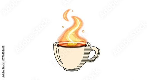 Hot cocoa steaming in a cup with glowing magic effect  