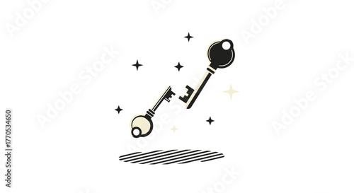 Magical keys floating in starlight with glowing effects and sparkles  