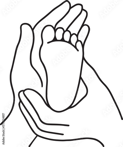  Tender Loving of Baby's Foot in Mothers Hands line art