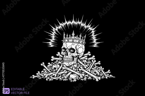 Skull with Crown and Bones Pile.