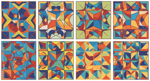 Abstract geometric art print colorful shapes modern design contemporary artwork decorative panels artistic style pattern