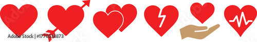 Set of heart vector icon in silhouette style. Romantic love and passion symbol collection.