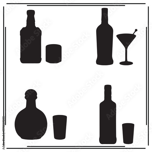 wine glass silhouette, wine glass illustration ,wine glass clipart, wine glass vector , wine glass icon , black wine glass, wine glass illustration on white background,									